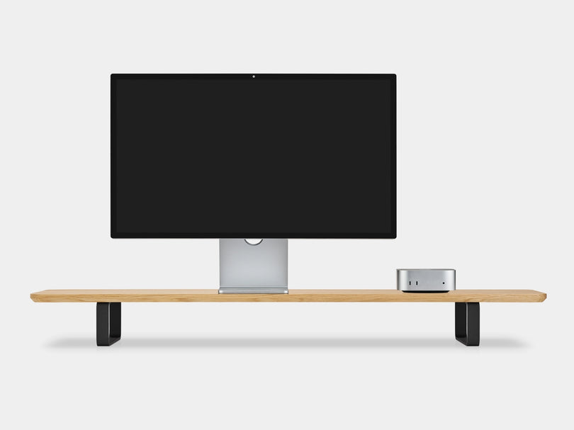 oak desk shelf with black legs - front | oak, black