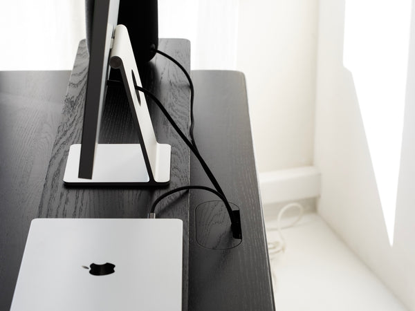 oakywood black wooden standing desk pro with cable management grommet |  , , 