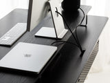 oakywood black wooden standing desk cable grommet closeup | black, , 