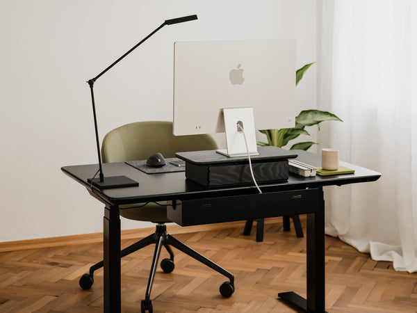 oakywood black wooden desk shelf mini with a single drawer and black base desk setup | black, ,