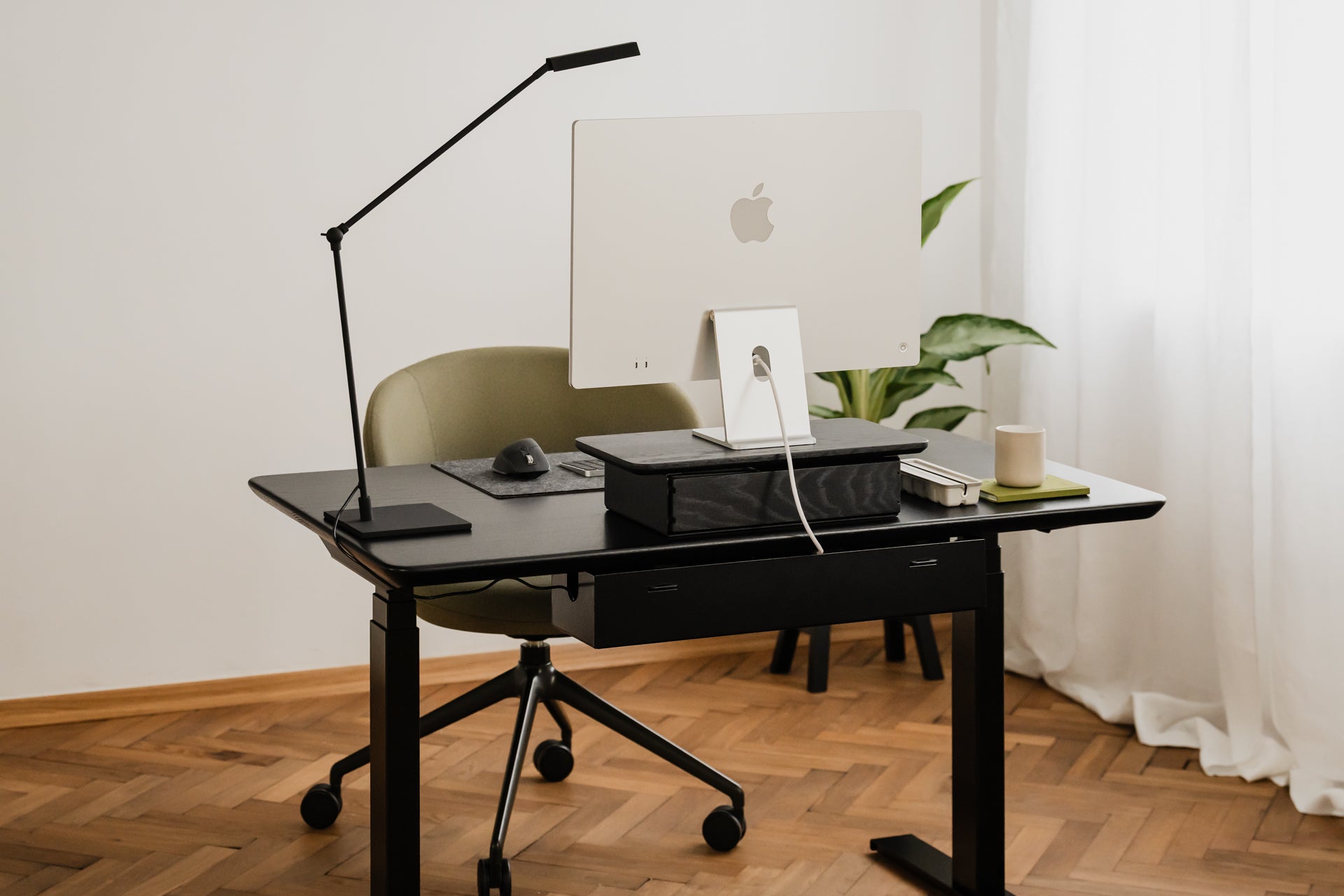 oakywood black wooden desk shelf mini with a single drawer and black base desk setup | black, ,