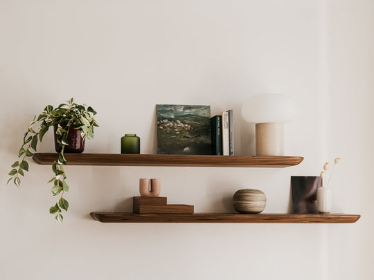 oakywood stylied walnut wooden floating shelves decoration on the wall vertical | walnut,