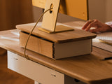 oakywood oak wooden desk shelf mini with a single drawer and white base desk setup | oak, ,