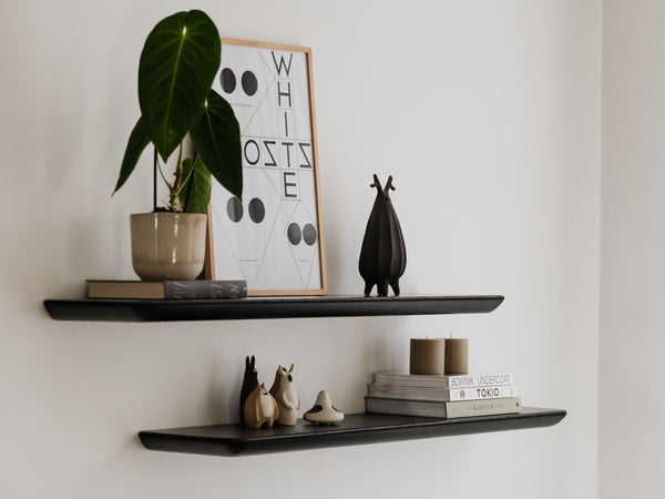 oakywood black wooden shelf on the wall | black,