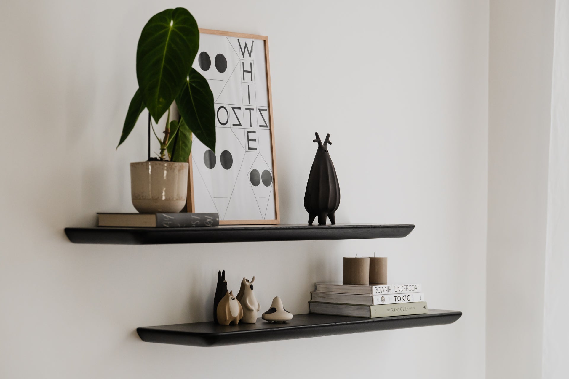 oakywood black wooden shelf on the wall | black,