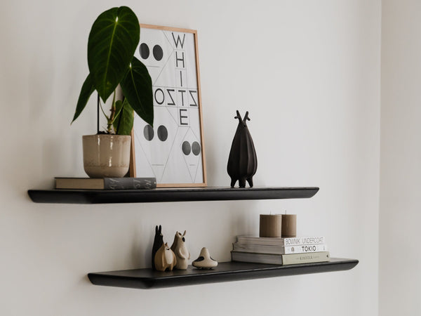 oakywood black wooden shelf on the wall | black,