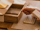 oakywood oak wooden desk shelf mini with a single drawer and white base desk setup | oak, ,