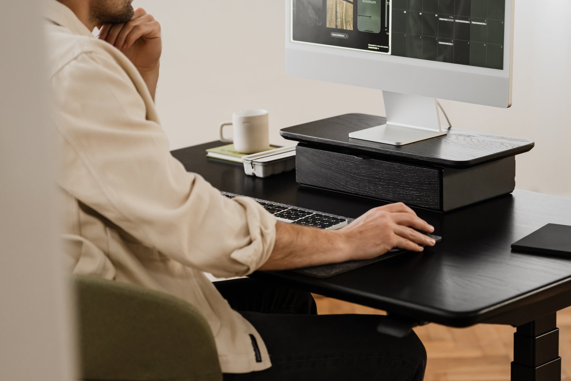oakywood black wooden desk shelf mini with a single drawer and black base desk setup | black, ,