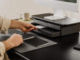 oakywood black wooden desk shelf mini with a dual drawer and black base desk setup | black, ,