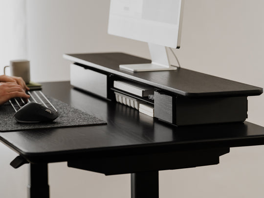 oakywood wooden desk shelf pro, solid wood monitor stand desk setup | black, , 
