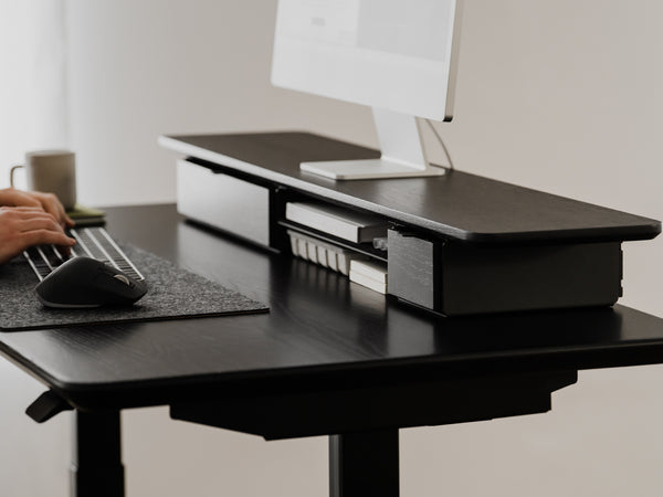 oakywood wooden desk shelf pro, solid wood monitor stand desk setup | black, , 