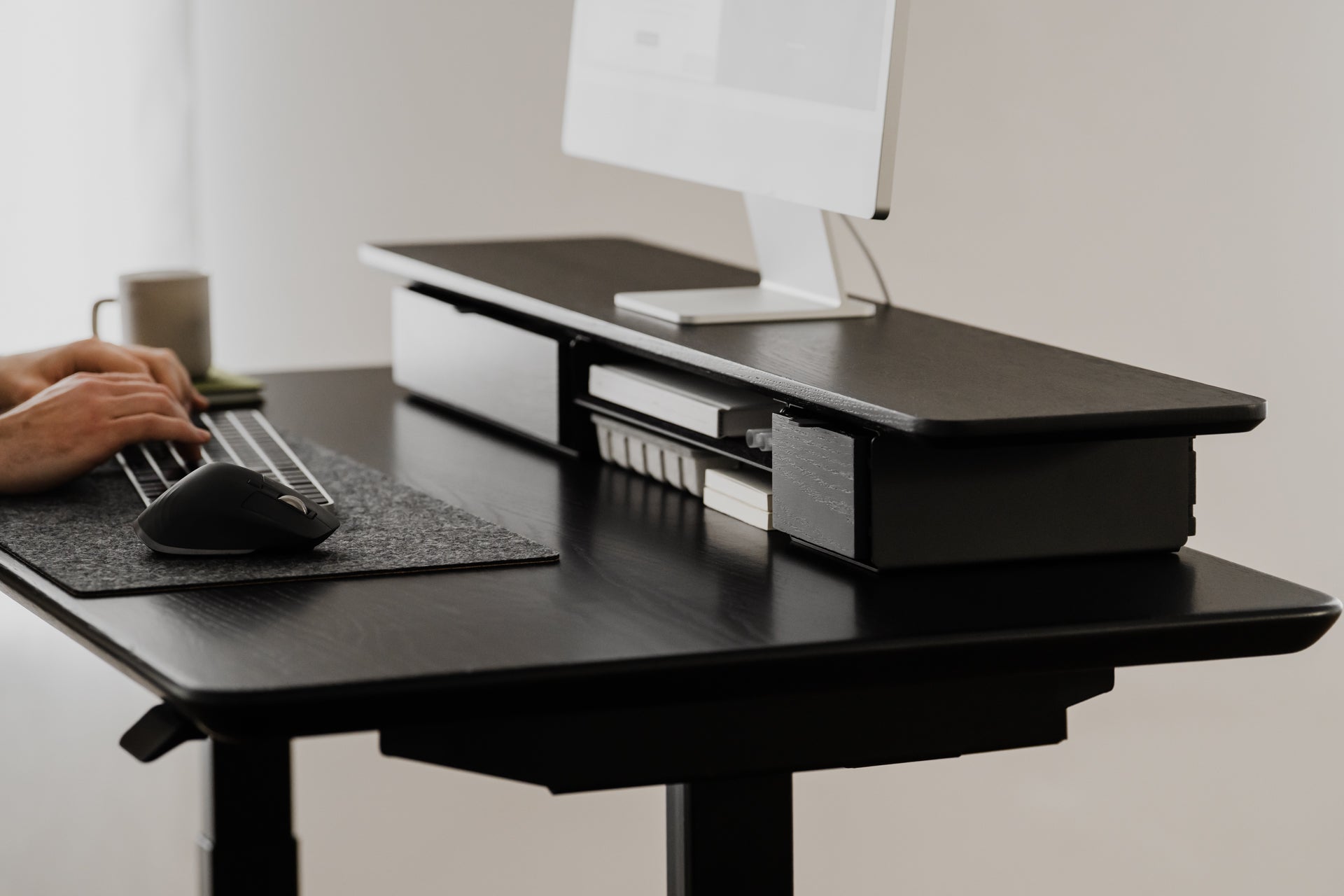 oakywood wooden desk shelf pro, solid wood monitor stand desk setup | black, , 