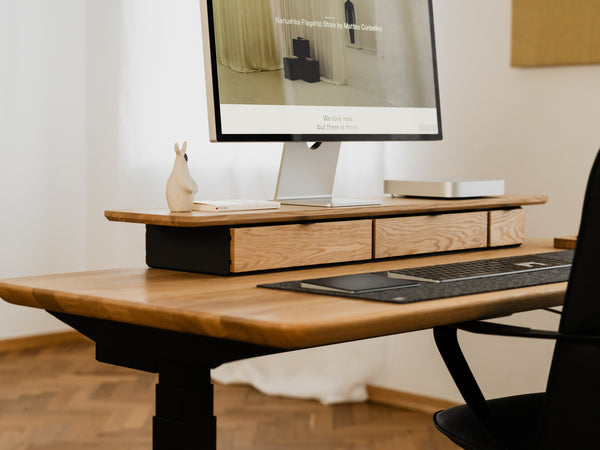 oakywood oak modular drawer with black base on desk | oak, single drawer,