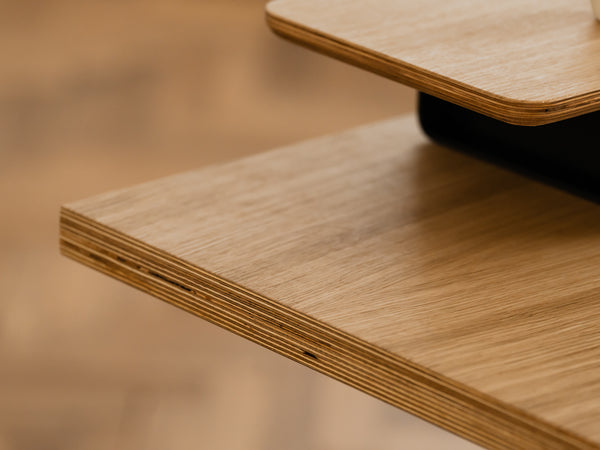 Close-up of wooden desktop with a blurred background | oak veneer, 