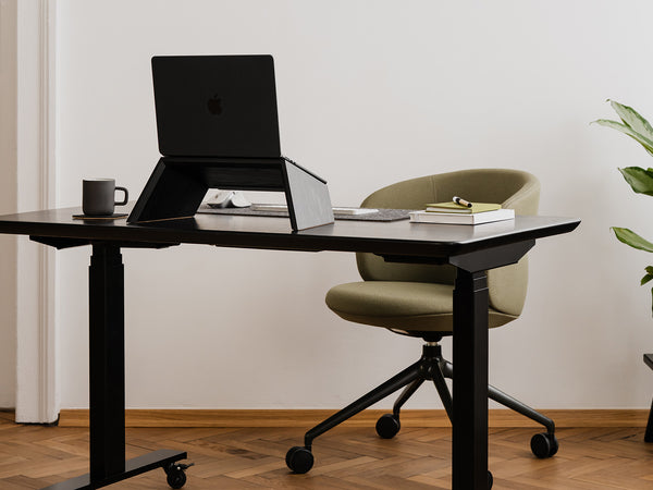 oakywood black wooden laptop stand desk setup | black, 