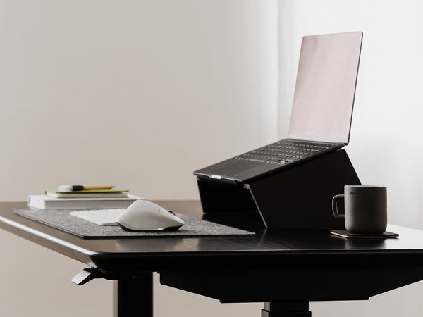 oakywood black wooden laptop stand desk setup | black, 