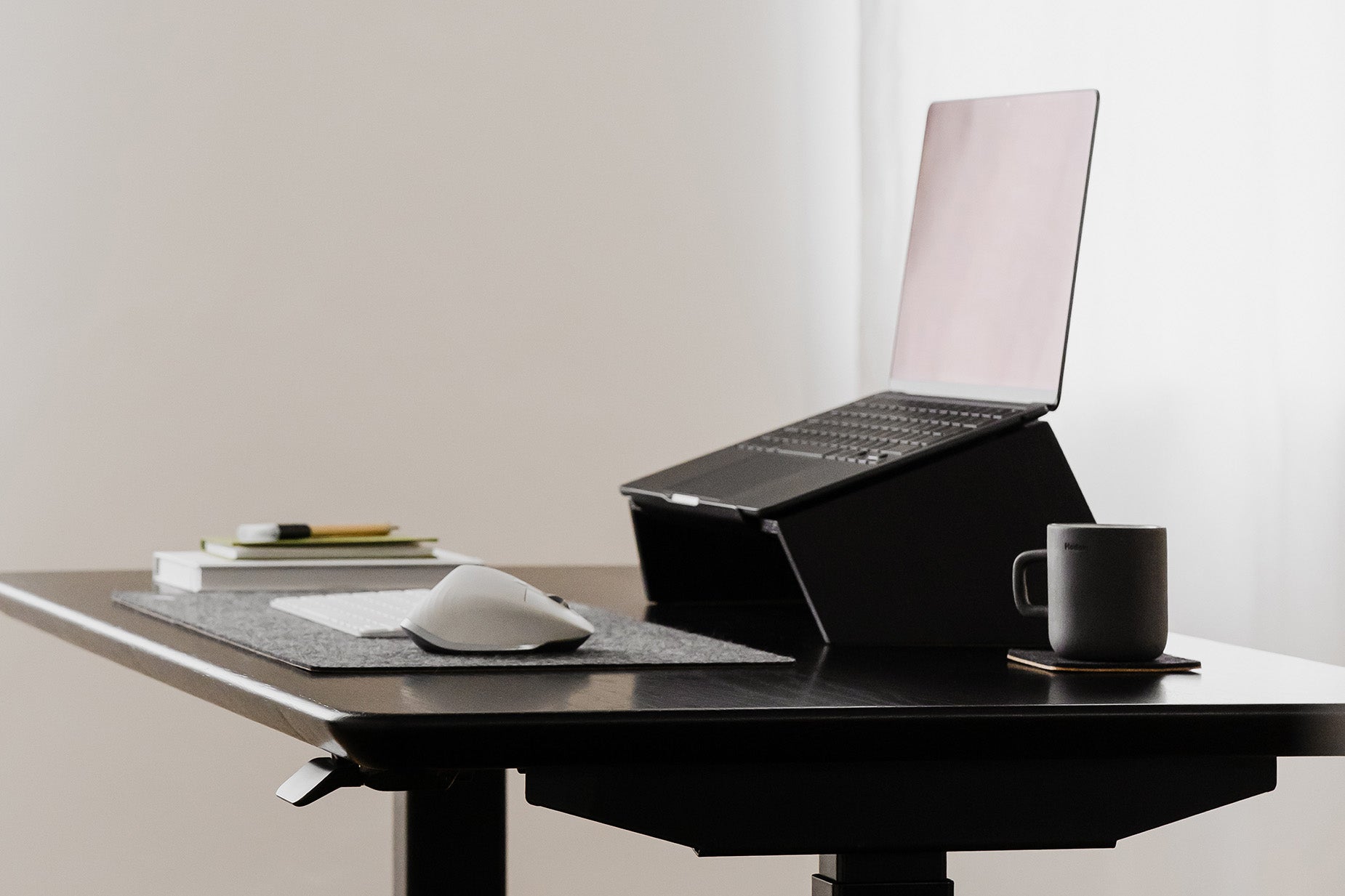 oakywood black wooden laptop stand desk setup | black, 