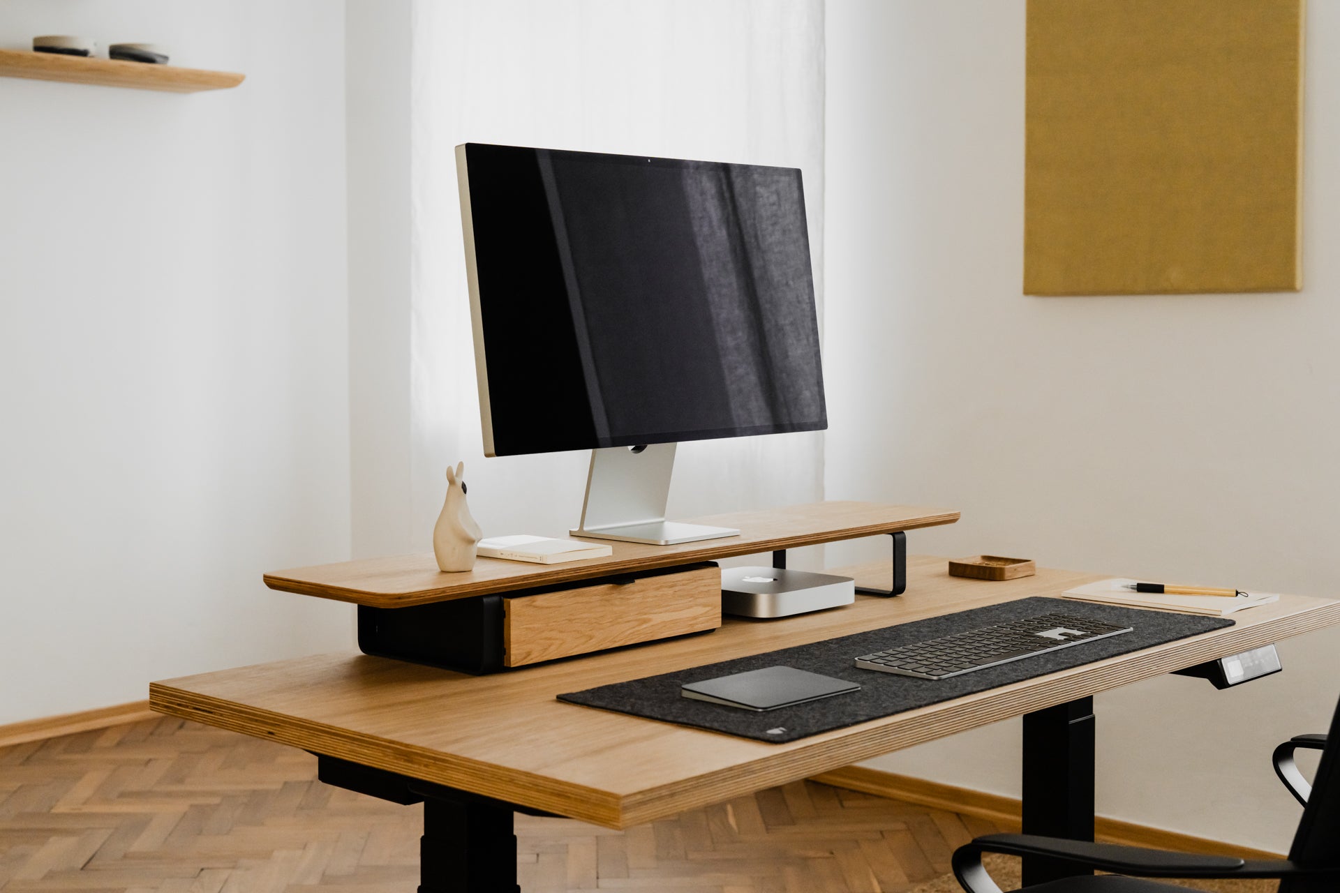 oakywood oak modular drawer with black base on desk | oak, single drawer,