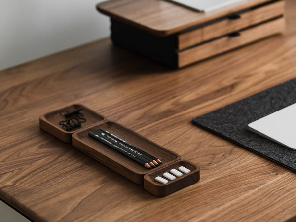 Oakywood Catchall Tray Mini in black – practical black wooden tray for keeping items tidy | walnut, 