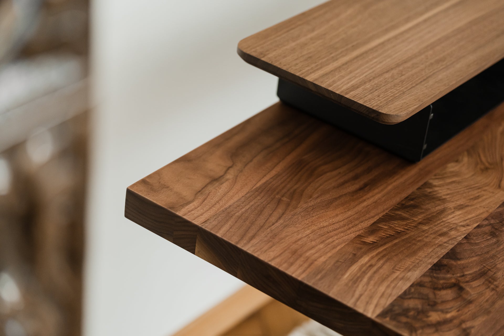 Wooden walnut solid wood desktop with a blurred background | walnut,