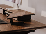 Wooden desk with a laptop on a white background Oakywood Laptop Riser | walnut,