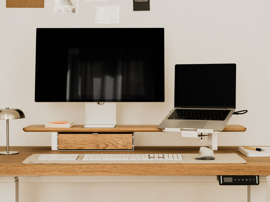 desk shelf laptop mount in use | white, 