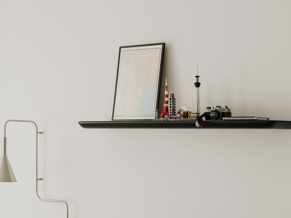 oakywood black wooden shelf on the wall | black,