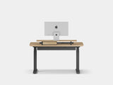 Wooden desk with a computer monitor on a white background Oakywood Desk Setup Touch Bundle made of oak with white accents | light oak, , black