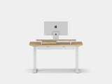Wooden desk with a computer monitor on a white background | light oak, , white