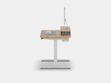 Modern adjustable standing desk with a wooden top on a white background | light oak, , white