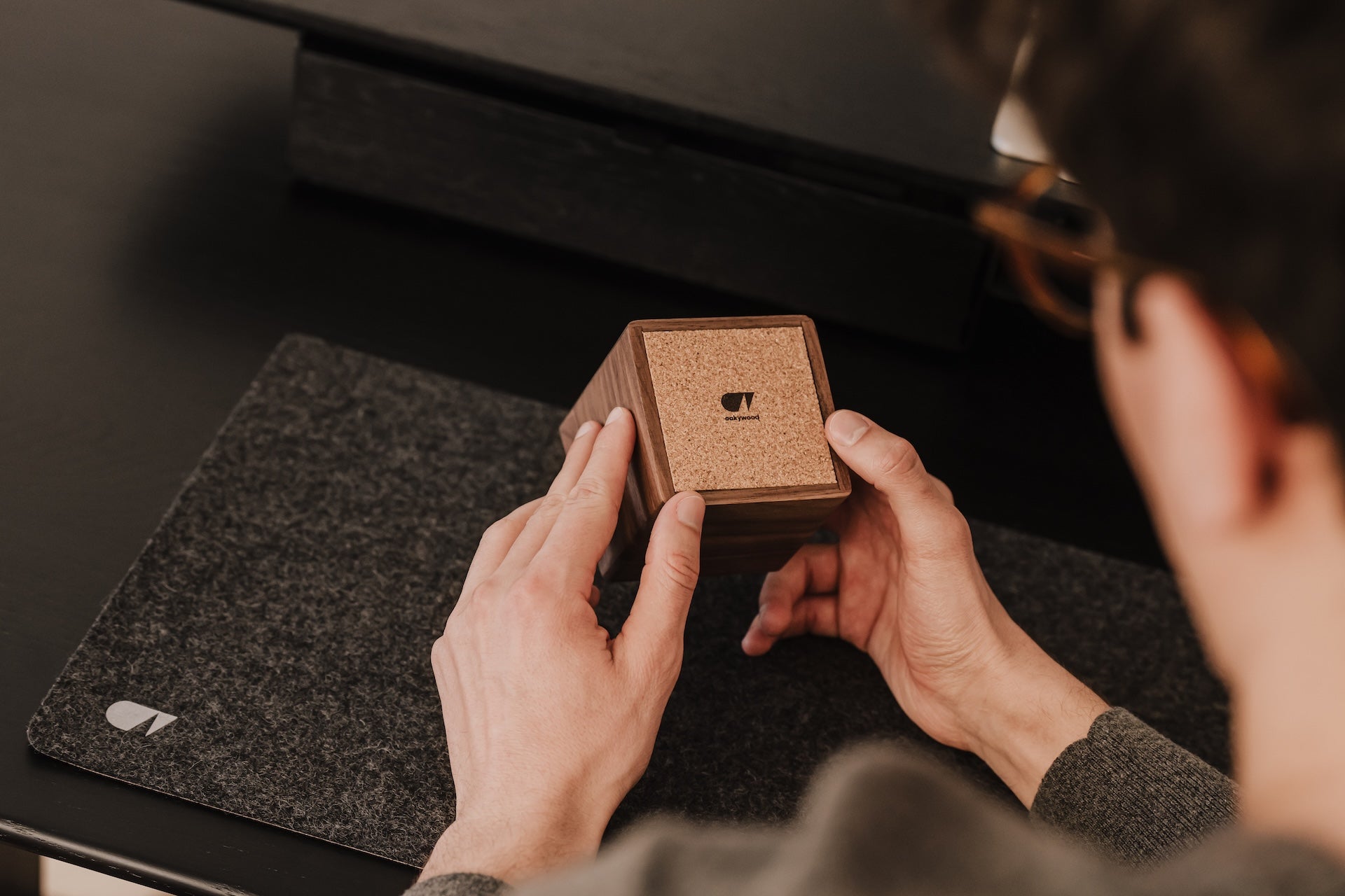 wooden pen holder layered with cork | walnut