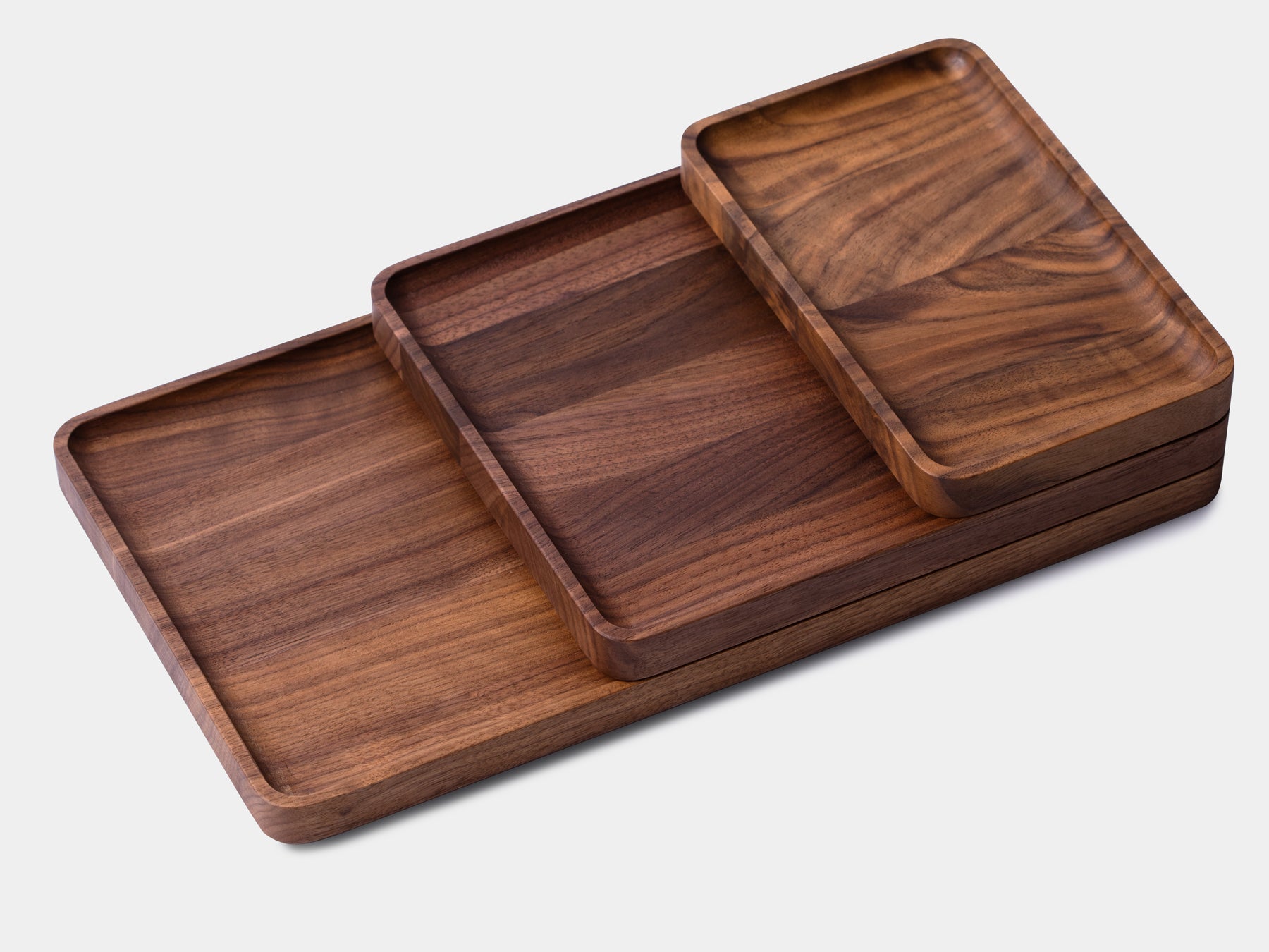 Oakywood Catchall Tray Walnut Medium×2 Catchall Tray Bundle - Set of 3 Wooden Trays for Desk Organization