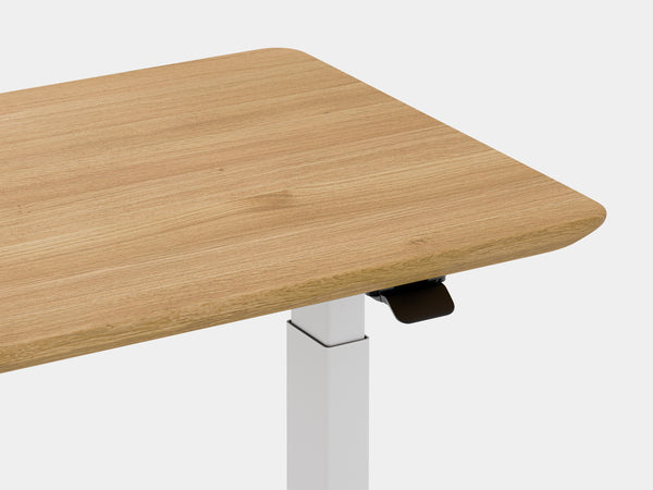 Oakywood Standing Desk Pro Mini Bundle crafted from oak with white finish – complete mini ergonomic workspace with grommet | oak, , white