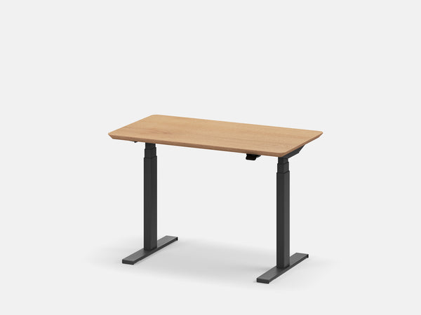 Oakywood Standing Desk Pro Mini Bundle in oak veneer with black accents – functional compact office setup with cable management | oak veneer, , black