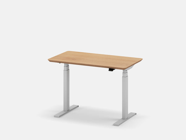 Oakywood Standing Desk Pro Mini Bundle in oak veneer with white accents – premium ergonomic mini desk setup with Standing Desk Pro Mini and grommet | oak veneer, , white