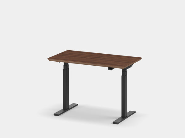 Oakywood Standing Desk Pro Mini Bundle in walnut veneer with black accents – stylish mini workspace with Standing Desk Pro Mini and cable tray | walnut veneer, , black