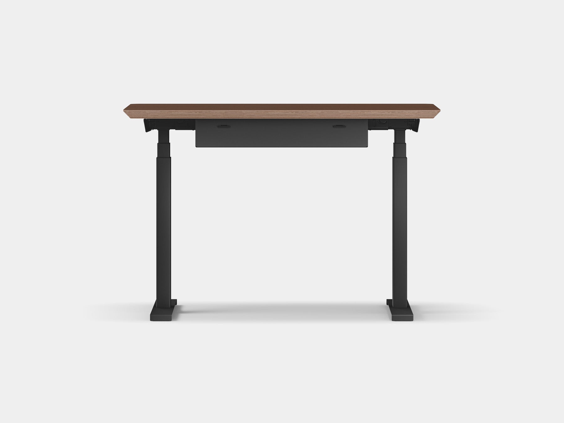 Oakywood Standing Desk Pro Mini Bundle made of walnut veneer with black accents – modern mini office setup with cable tray and Standing Desk Pro Mini | walnut veneer, , black
