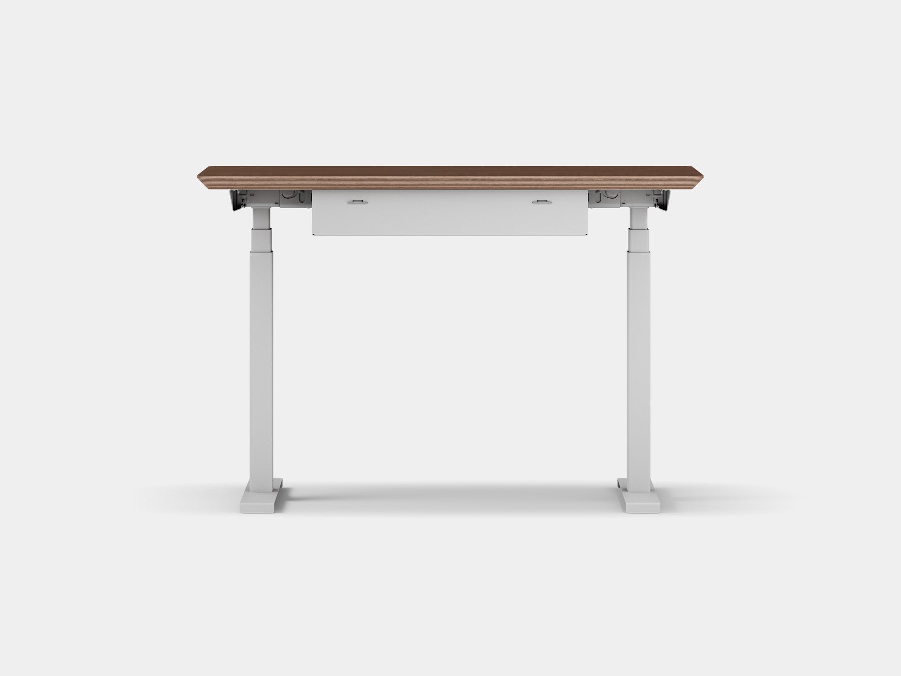 Oakywood Standing Desk Pro Mini Bundle made of walnut veneer with white accents – stylish ergonomic compact office setup with cable tray | walnut veneer, , white