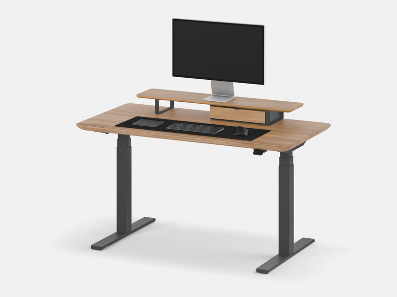 Oakywood Desk Setup Pro in oak with black accents – complete ergonomic workspace with Standing Desk Pro and desk accessories | oak, , black