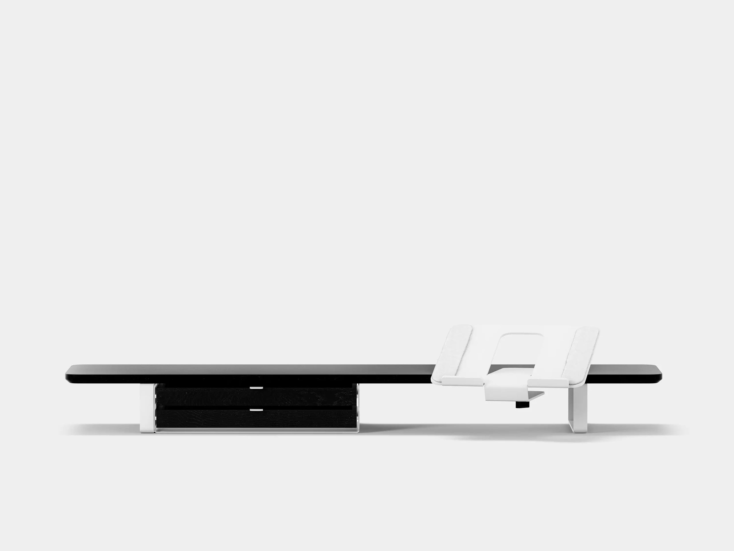 black, dual drawer, white
