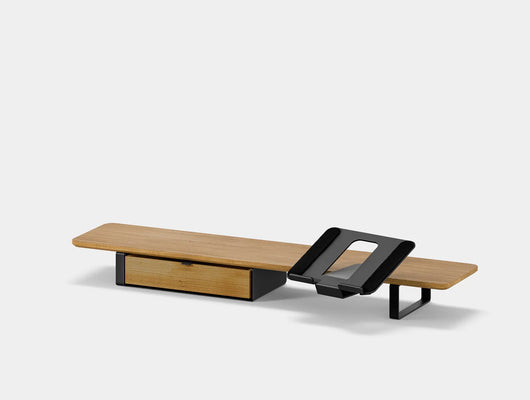 Oakywood Desk Shelf Bundle – Drawer & Laptop Stand in oak with single drawer and black details – modern desktop stand and laptop organizer | oak, single drawer, black