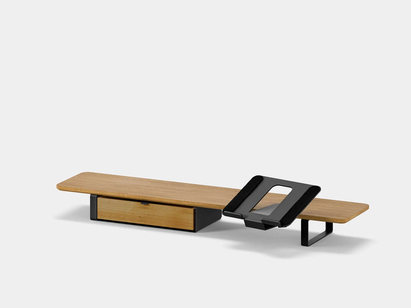 Oakywood Desk Shelf Bundle – Drawer & Laptop Stand in oak with single drawer and black details – modern desktop stand and laptop organizer | oak, single drawer, black