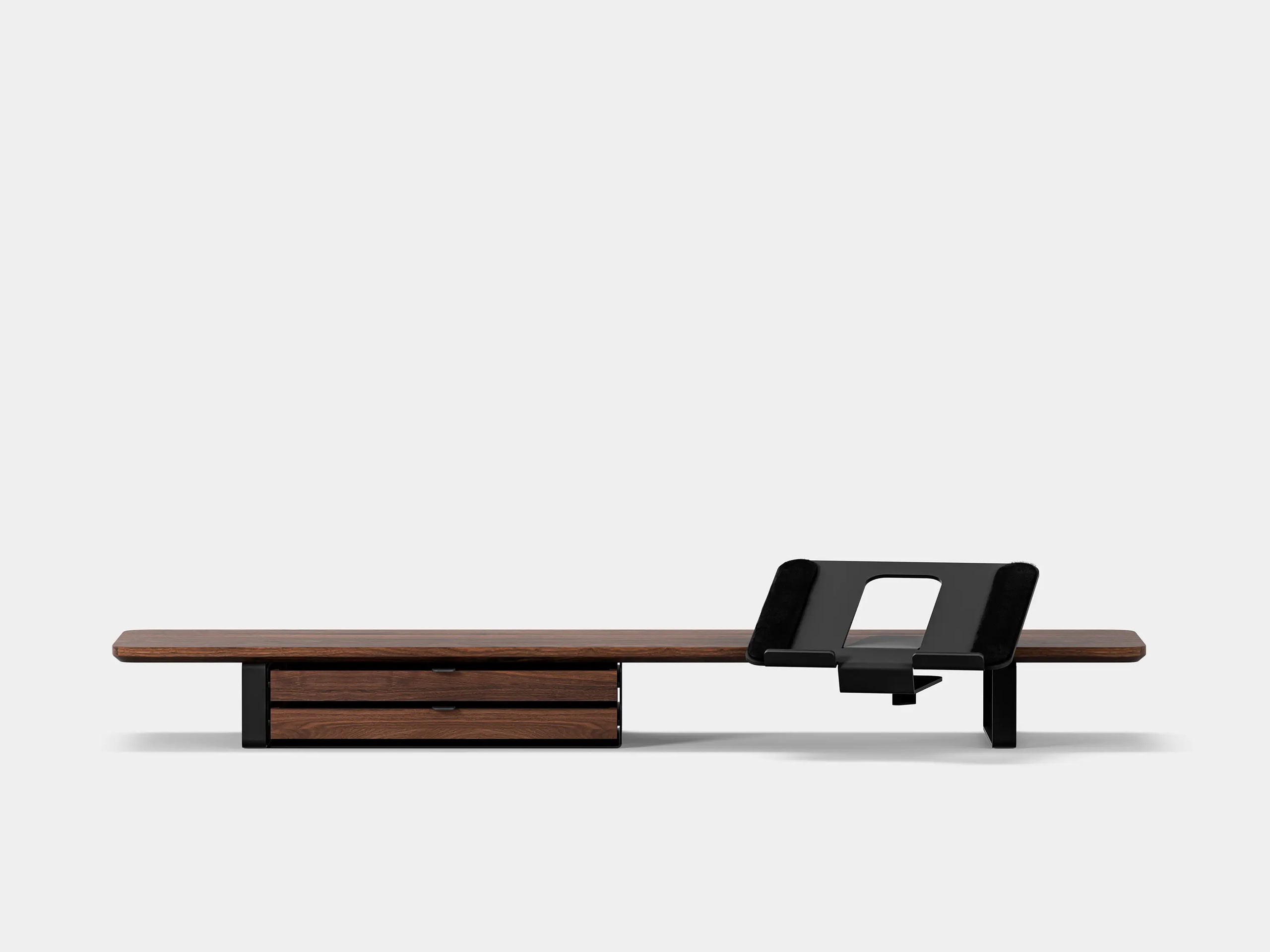 walnut, dual drawer, black