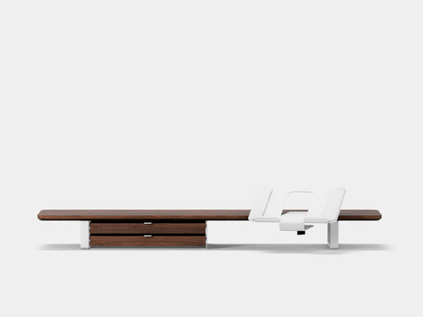 walnut, dual drawer, white