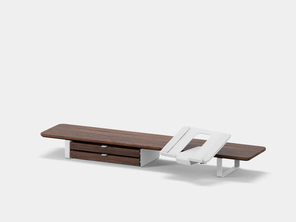 walnut, dual drawer, white