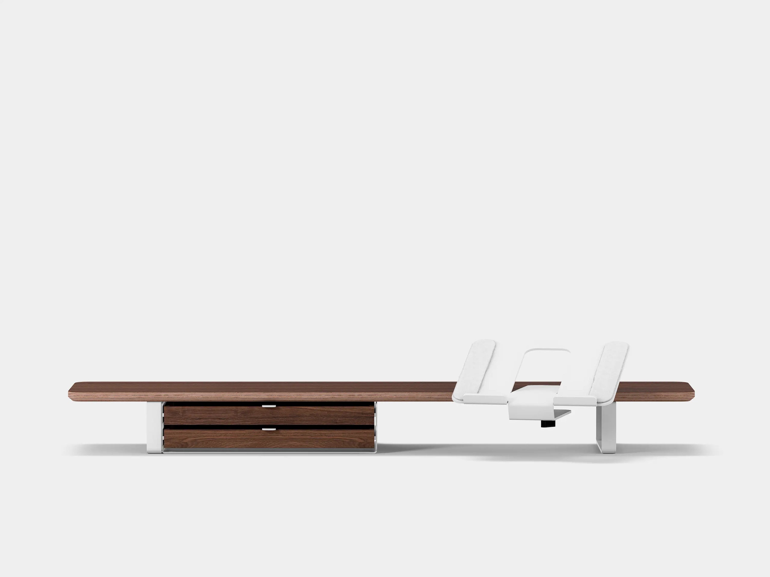 walnut veneer, dual drawer, white