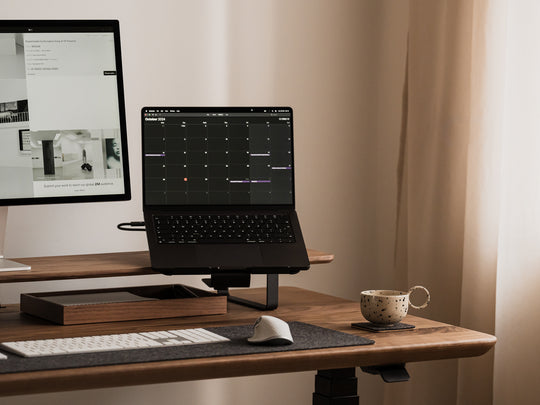 desk shelf laptop mount in use | black, 