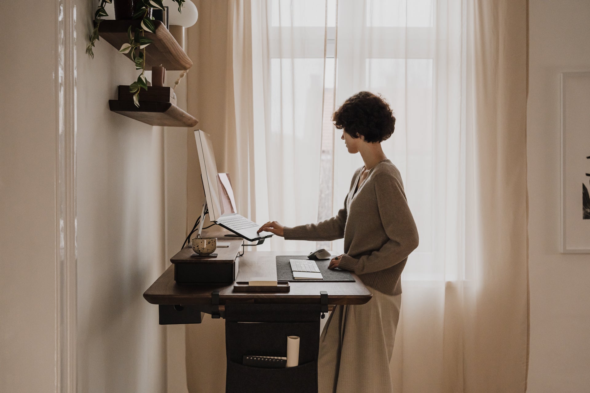 desk shelf laptop mount in use | , 