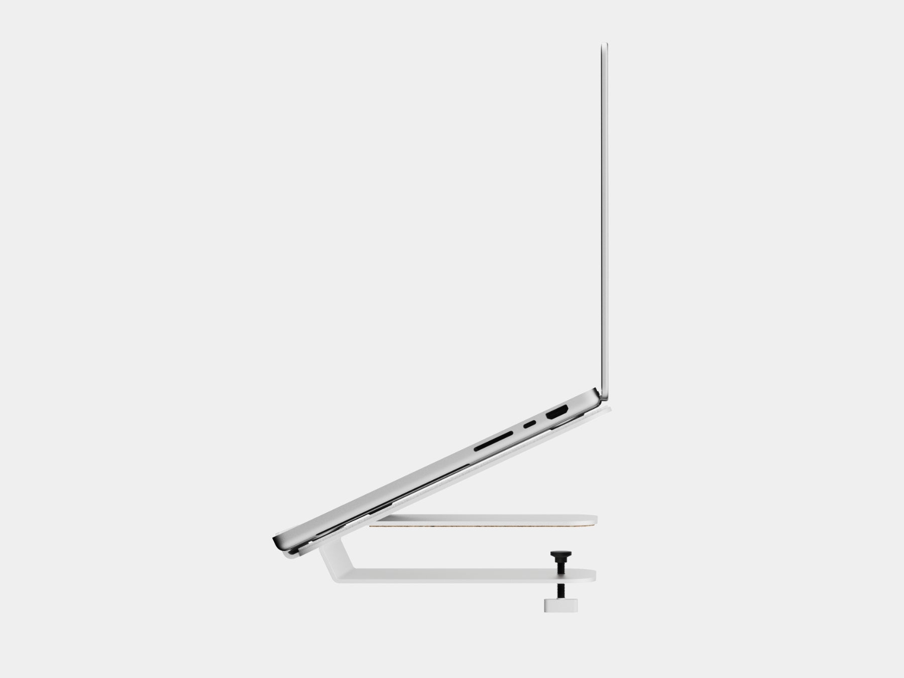 white steel laptop mount for desk shelf with macbook | white, 