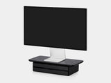 oakywood black wooden desk shelf mini with a dual drawer and black base side view | black, dual drawer, black